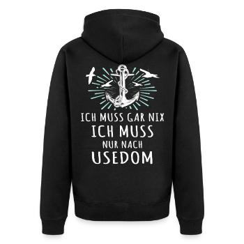 Usedom Urlaub Ostsee Insel - Unisex Premium Bio Zip Hoodie - Schwarz - Hinten - Nico (187cm)