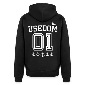 Usedom Urlaub Ostsee - Unisex Premium Bio Zip Hoodie - Schwarz - Hinten - Nico (187cm)