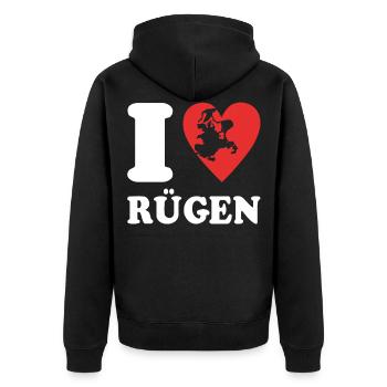 Rügen Souvenir I Love Rügen - Unisex Premium Bio Zip Hoodie - Schwarz - Hinten - Nico (187cm)