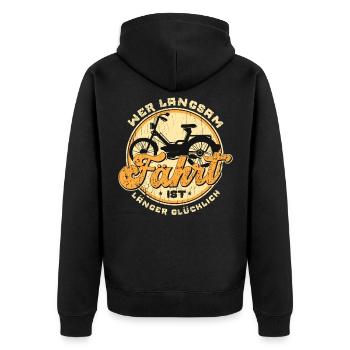 Mofafahrer Spruch Töffli Moped Mofa Geschenk - Unisex Premium Bio Zip Hoodie - Schwarz - Hinten - Nico (187cm)