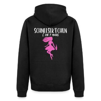 SchneeSEKTchen & die 7 Hugos - Unisex Premium Bio Zip Hoodie - Schwarz - Hinten - Nico (187cm)