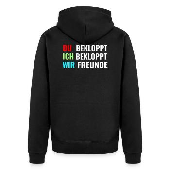 Du bekloppt Ich bekloppt Wir freunde Kommunikation - Unisex Premium Bio Zip Hoodie - Schwarz - Hinten - Nico (187cm)