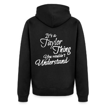 It is a taylor thing - Unisex Premium Bio Zip Hoodie - Schwarz - Hinten - Nico (187cm)