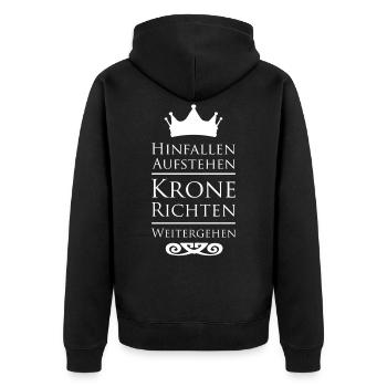 Hinfallen aufstehen Krone richten weitergehen - Unisex Premium Bio Zip Hoodie - Schwarz - Hinten - Nico (187cm)
