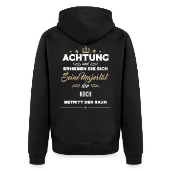 Seine Majestät der Koch betritt den Raum - Unisex Premium Bio Zip Hoodie - Schwarz - Hinten - Nico (187cm)