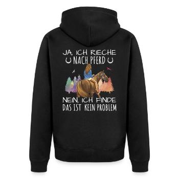 Ja, ich rieche nach Pferd Reiten Reiterin Pferde - Unisex Premium Bio Zip Hoodie - Schwarz - Hinten - Nico (187cm)