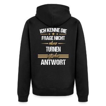 Turnen Turner Bodenturnen Geräteturnen Spruch - Unisex Premium Bio Zip Hoodie - Schwarz - Hinten - Nico (187cm)