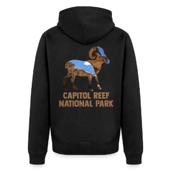 USA Amerika Nationalpark - Unisex Premium Bio Zip Hoodie - Schwarz - Hinten - Nico (187cm)
