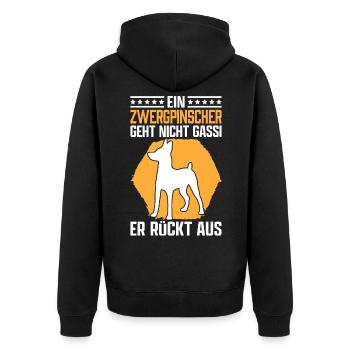 Zwergpinscher Gassi gehen Pinscher Rehpinscher - Unisex Premium Bio Zip Hoodie - Schwarz - Hinten - Nico (187cm)