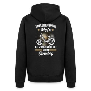 Mofa Moped Roller Motorrad Retro Mofaroller Spruch - Unisex Premium Bio Zip Hoodie - Schwarz - Hinten - Nico (187cm)