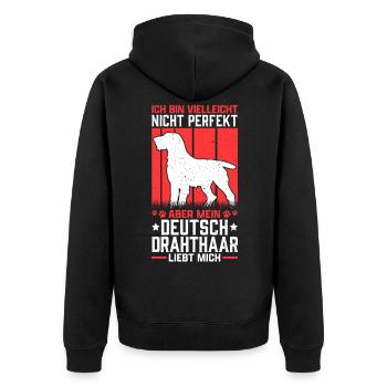 Mein Deutsch Drahthaar liebt mich Vorstehhund - Unisex Premium Bio Zip Hoodie - Schwarz - Hinten - Nico (187cm)