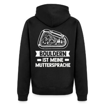 Bouldern - Unisex Premium Bio Zip Hoodie - Schwarz - Hinten - Nico (187cm)