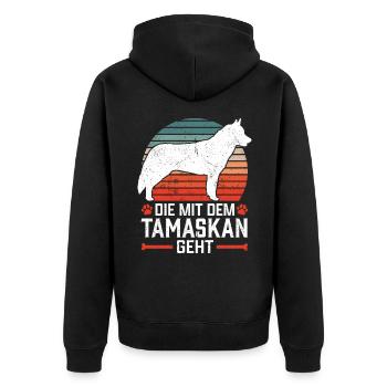 Die mit dem Tamaskan geht Wolf-Hund Tamaskan - Unisex Premium Bio Zip Hoodie - Schwarz - Hinten - Nico (187cm)