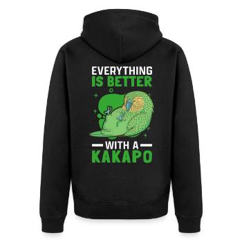 Besser mit Kakapo Neuseeland flugunfähiger Kakapo - Unisex Premium Bio Zip Hoodie - Schwarz - Hinten - Nico (187cm)