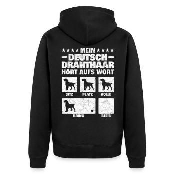 Deutsch Drahthaar Hundetricks Vorstehhund - Unisex Premium Bio Zip Hoodie - Schwarz - Hinten - Nico (187cm)