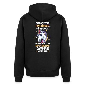 Camping Wohnwagen Camper Wohnmobil Campen - Unisex Premium Bio Zip Hoodie - Schwarz - Hinten - Nico (187cm)