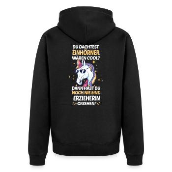 Erzieher Erzieherin Kindergärtnerin Spruch Beruf - Unisex Premium Bio Zip Hoodie - Schwarz - Hinten - Nico (187cm)