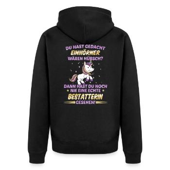 Bestatter Bestatterin Bestatten Beruf Spruch - Unisex Premium Bio Zip Hoodie - Schwarz - Hinten - Nico (187cm)