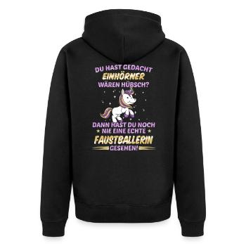 Faustball Fistball Sport Faustballer Spruch - Unisex Premium Bio Zip Hoodie - Schwarz - Hinten - Nico (187cm)
