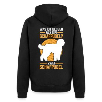 Zwei Schafpudel sind besser altdeutscher Hütepudel - Unisex Premium Bio Zip Hoodie - Schwarz - Hinten - Nico (187cm)