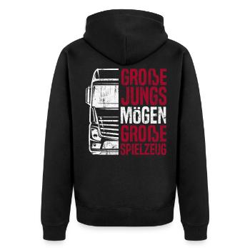 LKW Fahrer Lastwagenfahrer Fernfahrer Trucker - Unisex Premium Bio Zip Hoodie - Schwarz - Hinten - Nico (187cm)