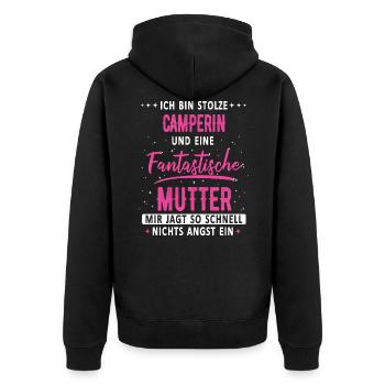 Camping Wohnwagen Camper Wohnmobil Campen - Unisex Premium Bio Zip Hoodie - Schwarz - Hinten - Nico (187cm)