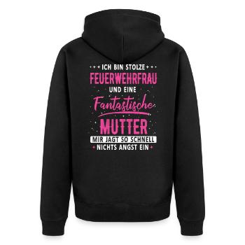 Feuerwehrfrau Feuerwehr Notruf 112 Beruf Spruch - Unisex Premium Bio Zip Hoodie - Schwarz - Hinten - Nico (187cm)