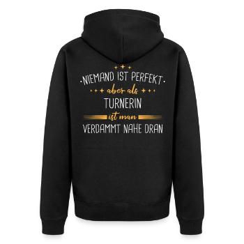 Turnen Turner Bodenturnen Geräteturnen Spruch - Unisex Premium Bio Zip Hoodie - Schwarz - Hinten - Nico (187cm)