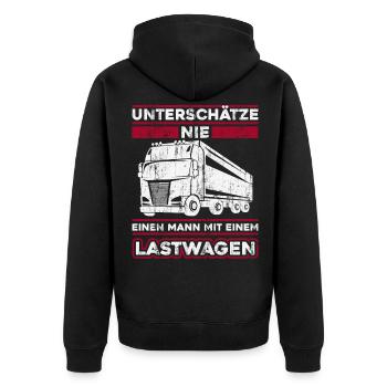 LKW Fahrer Lastwagenfahrer Fernfahrer Trucker - Unisex Premium Bio Zip Hoodie - Schwarz - Hinten - Nico (187cm)