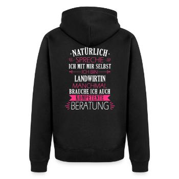 Landwirt Bauer Bauernhof Landwirtin Beruf Spruch - Unisex Premium Bio Zip Hoodie - Schwarz - Hinten - Nico (187cm)