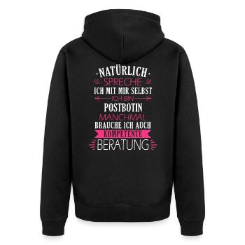 Postbotin Briefträgerin Post Paketdienst Spruch - Unisex Premium Bio Zip Hoodie - Schwarz - Hinten - Nico (187cm)
