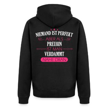 Preußen Ostpreußen Kaiserreich Spruch Heimat - Unisex Premium Bio Zip Hoodie - Schwarz - Hinten - Nico (187cm)