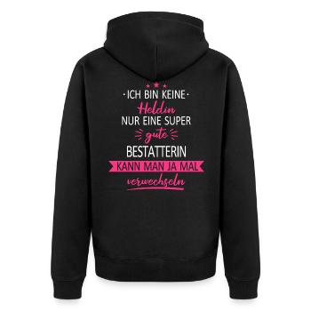 Bestatter Bestatterin Bestatten Beruf Spruch - Unisex Premium Bio Zip Hoodie - Schwarz - Hinten - Nico (187cm)