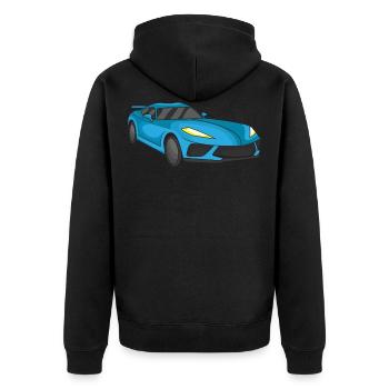 Sportwagen rennen - Unisex Premium Bio Zip Hoodie - Schwarz - Hinten - Nico (187cm)