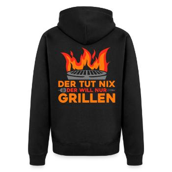 Grillen Grillmeister BBQ Grillkönig - Unisex Premium Bio Zip Hoodie - Schwarz - Hinten - Nico (187cm)