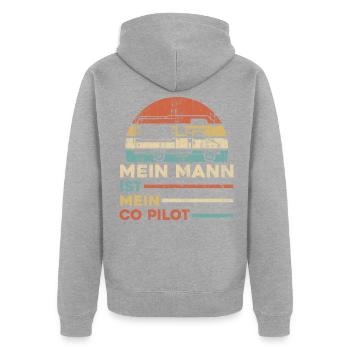 Wohnwagen Wohnmobil Caravan Camper - Unisex Premium Bio Zip Hoodie - Grau meliert - Hinten - Nico (187cm)