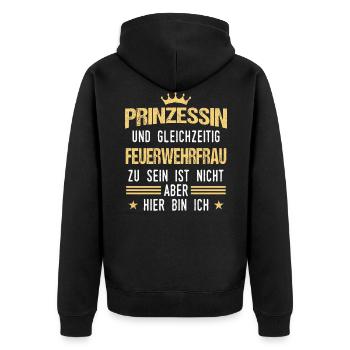 Feuerwehrfrau Feuerwehr Notruf 112 Beruf Spruch - Unisex Premium Bio Zip Hoodie - Schwarz - Hinten - Nico (187cm)