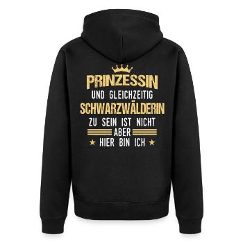 Schwarzwald Schwarzwälderin Heimat Spruch - Unisex Premium Bio Zip Hoodie - Schwarz - Hinten - Nico (187cm)