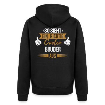 Bruder Brüder Geschwister Familie Spruch - Unisex Premium Bio Zip Hoodie - Schwarz - Hinten - Nico (187cm)