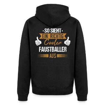 Faustball Fistball Sport Faustballer Spruch - Unisex Premium Bio Zip Hoodie - Schwarz - Hinten - Nico (187cm)