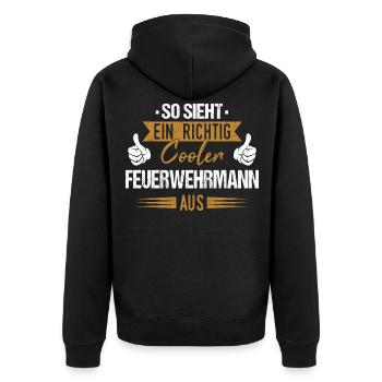 Feuerwehrmann Feuerwehr Notruf 112 Beruf Spruch - Unisex Premium Bio Zip Hoodie - Schwarz - Hinten - Nico (187cm)