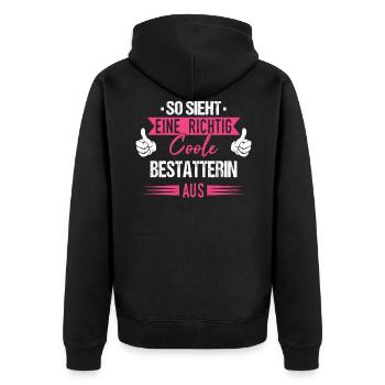 Bestatter Bestatterin Bestatten Beruf Spruch - Unisex Premium Bio Zip Hoodie - Schwarz - Hinten - Nico (187cm)