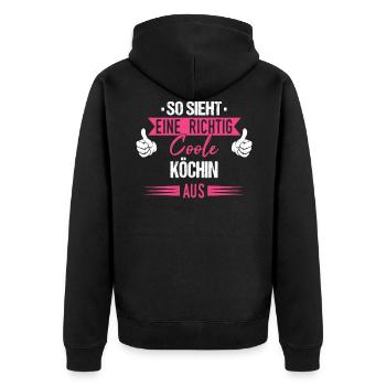 Koch Köchin Chefkoch kochen Küche Beruf Spruch - Unisex Premium Bio Zip Hoodie - Schwarz - Hinten - Nico (187cm)