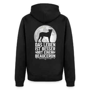 Leben ist besser mit Beauceron Beauce Shepherd - Unisex Premium Bio Zip Hoodie - Schwarz - Hinten - Nico (187cm)