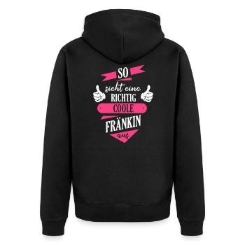 Franken Franke Fränkin Fränkisch Heimat Spruch - Unisex Premium Bio Zip Hoodie - Schwarz - Hinten - Nico (187cm)