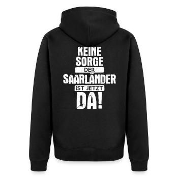 Saarland Saarländerin Saarländer Spruch - Unisex Premium Bio Zip Hoodie - Schwarz - Hinten - Nico (187cm)