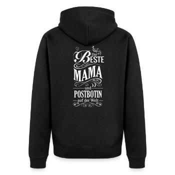 Postbotin Briefträgerin Post Paketdienst Spruch - Unisex Premium Bio Zip Hoodie - Schwarz - Hinten - Nico (187cm)