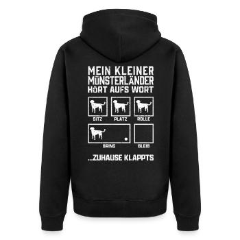 Kleiner Münsterländer Hundetricks Heidewachtel - Unisex Premium Bio Zip Hoodie - Schwarz - Hinten - Nico (187cm)