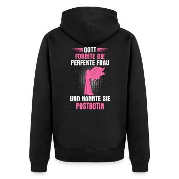 Postbotin Briefträgerin Post Paketdienst Spruch - Unisex Premium Bio Zip Hoodie - Schwarz - Hinten - Nico (187cm)