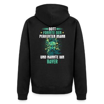 Bayern bayrisch Bayer Deutschland Heimat Spruch - Unisex Premium Bio Zip Hoodie - Schwarz - Hinten - Nico (187cm)